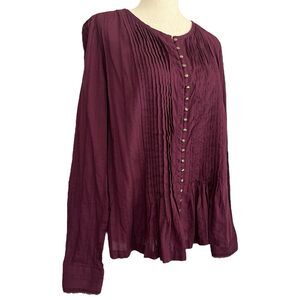 Anthropologie Maeve Gelise Top Size L Pintuck Pleated Prairie Cottagecore Plum